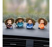 Opatiny 4 esculturas de monje pequeño Shaolin con sombrero de paja, estatua de resina de Buda, manualidades, pequeños monjes, adornos de mesa, decoración de coche