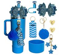 Opatiny 8 cadenas de lazo con purpurina para botella de agua de 30 onzas y | Diseño de lazo con purpurina, se adapta a tazas de 30 onzas y 1.134 g, agarre de silicona seguro, colores rosa, azul y blanco