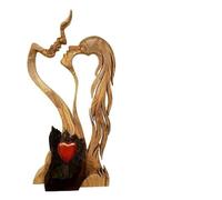 Opatiny Adorno de madera para parejas, estatua de besos con diseño de corazón de amor, madera tallada a mano y resina plástica, decoración para decoración del hogar, regalo del día de San Valentín