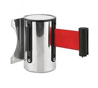 Opatiny Barrera de pared retráctil para montaje con caja de acero inoxidable, cinta de nailon de 2 m, para bancos, hoteles, exposiciones, color rojo y negro