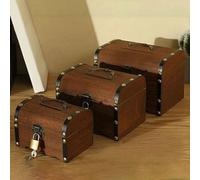 Opatiny Cofre del tesoro de madera con cerradura y llave, caja de monedas retro para almacenamiento en el hogar, 14,5 x 10 x 9,5 cm