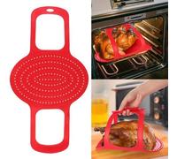 Opatiny Forro de silicona para horno con asa para freidora de aire y asado, 58,5 x 31,5 cm, herramienta de transferencia fácil de limpiar, apta para lavavajillas, color rojo o negro