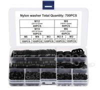 Opatiny Juego de 700 arandelas planas de nailon para pernos M2-M12, arandelas gruesas de sellado negras para aplicaciones automotrices, eléctricas y domésticas, resistentes al desgaste y aislantes