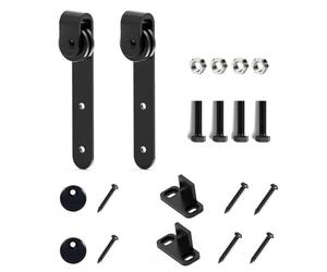Opatiny Kit de herrajes para puerta corredera, color negro, para mini granero, juego de rieles de puerta con rodillos silenciosos y guía de suelo, construcción de acero al carbono para puertas de 0.63