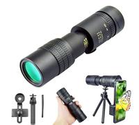 Opatiny Monocular HD con zoom 10-300x para camping, telescopio portátil de mano con clip para teléfono y trípode, visión con poca luz, negro