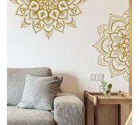 Opatiny Pegatinas de pared de vinilo de loto con mandala dorada, 2 unidades, 30 x 60 cm, decoración zen de flores de datura para sala de estar, dormitorio, entrada, porche, decoración del hogar