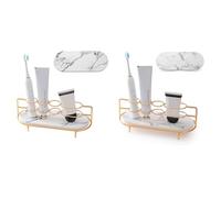 Opatiny Soporte para cepillo de dientes de diatomita para encimera de baño, 25 x 10 x 9 cm, piedra absorbente de agua con marco dorado, compatible con almacenamiento de peine de jabón de pasta de