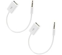 OPAX51 2X Cable Adaptador USB Hembra a Jack 3.5mm AUX, Convertidor de Audio para Coche, 20 cm, Blanco Pack 2 Unidades 51CH088