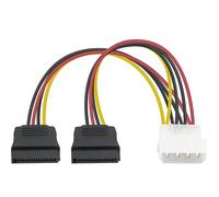 OPAX51 Cable Adaptador divisor de alimentación Molex Macho IDE LP4 4 Pines a 2x SATA 15 Pines, 18 AWG, 15 cm, Negro para HDD, SSD, CD-ROM | 15 cm (2x SATA) 51CH084