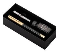 OPAX51 Pluma Estilográfica Premium con Punta de Iridio, Estuche de Terciopelo Negro, Tintero 15ml, Convertidor de Émbolo, Sistema Doble de Tinta y Plumín Fino F 51CH144_F_Negra