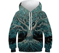 OPCALIS 3D Printed Kids Árbol Celta de la Vida Hoodie Árbol del Mundo Sudadera con Capucha PulAmorr Long Sleeve Casual 13-15Y