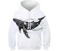 OPCALIS 3D Printed Kids Ballena Azul Hoodie Marino Sudadera con Capucha Pullover Long Sleeve Casual 11-13Y