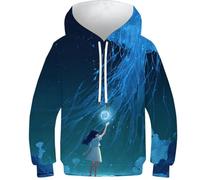 OPCALIS 3D Printed Kids Chica Anime Hoodie Personaje Sudadera con Capucha Pullover Long Sleeve Casual 9-11Y