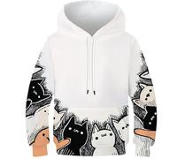 OPCALIS 3D Printed Kids Gato Hoodie Gatito Sudadera con Capucha Pullover Long Sleeve Casual 10-12Y