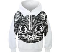 OPCALIS 3D Printed Kids Gato Hoodie Gatito Sudadera con Capucha Pullover Long Sleeve Casual 13-15Y