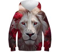 OPCALIS 3D Printed Kids León Hoodie Big Gato Sudadera con Capucha Pullover Long Sleeve Casual 10-12Y