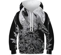 OPCALIS 3D Printed Kids Lobo Hoodie Canino Sudadera con Capucha Pullover Long Sleeve Casual 11-13Y