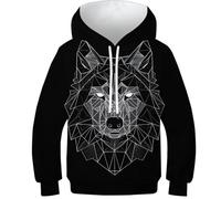 OPCALIS 3D Printed Kids Lobo Hoodie Canino Sudadera con Capucha Pullover Long Sleeve Casual 8-10Y