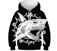 OPCALIS 3D Printed Kids Tiburón Hoodie Depredador Sudadera con Capucha Pullover Long Sleeve Casual 10-12Y