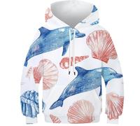 OPCALIS Hoodie Delfín Kids Sudadera con Capucha Marsopa 3D Printed Pullover Manga Larga Casual Mit Pockets 11-13Y