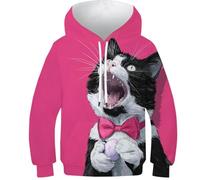 OPCALIS Hoodie Gato Kids Sudadera con Capucha Gatito 3D Printed Pullover Manga Larga Casual Mit Pockets 8-10Y
