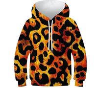 OPCALIS Hoodie Guepardo Kids Sudadera con Capucha Leopardo 3D Printed Pullover Manga Larga Casual Mit Pockets 10-12Y