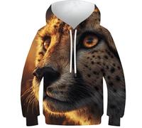 OPCALIS Hoodie Guepardo Kids Sudadera con Capucha Leopardo 3D Printed Pullover Manga Larga Casual Mit Pockets 9-11Y