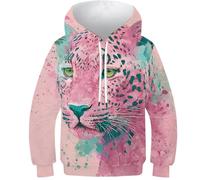OPCALIS Hoodie Guepardo Kids Sudadera con Capucha Leopardo 3D Printed Pullover Manga Larga Casual Mit Pockets 11-13Y