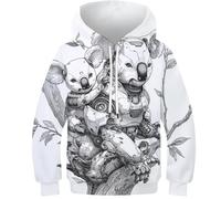 OPCALIS Hoodie Koala Kids Sudadera con Capucha Animal 3D Printed Pullover Manga Larga Casual Mit Pockets 8-10Y