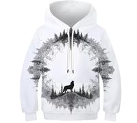 OPCALIS Hoodie Lobo Kids Sudadera con Capucha Canino 3D Printed Pullover Manga Larga Casual Mit Pockets 9-11Y