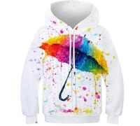 OPCALIS Hoodie Paraguas Kids Sudadera con Capucha Lluvia 3D Printed Pullover Manga Larga Casual Mit Pockets 13-15Y