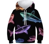 OPCALIS Hoodie Tiburón Kids Sudadera con Capucha Depredador 3D Printed Pullover Manga Larga Casual Mit Pockets 11-13Y