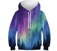 OPCALIS Niñas PulAmorr Manga Larga Hoodie Aurora 3D Printed PulAmorr Sudadera con Bolsillo para Niños Niñas Novelty 12-14Y