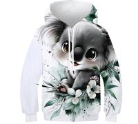OPCALIS Niñas Sudadera con Capucha Koala 3D Printed Pullover Manga Larga Sudadera Oso con Bolsillo Niños Teen Athletic 12-14Y