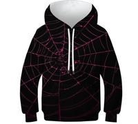 OPCALIS Niñas Sudadera con Capucha Telaraña 3D Printed Pullover Manga Larga Sudadera Seda con Bolsillo Niños Teen Athletic 10-12Y