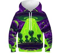 OPCALIS Niños Niñas Hoodie Extraterrestre 3D Printed Pullover Manga Larga Sudadera Extraterrestre con Bolsillo Niños Teen Casual Novelty 10-12Y