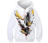 OPCALIS Niños Niñas Hoodie Paloma 3D Printed Pullover Manga Larga Sudadera Pájaro con Bolsillo Niños Teen Casual Novelty 12-14Y