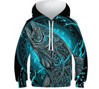OPCALIS Niños Teen Niña Niño Hoodie Pez 3D Printed Pullover Sudadera Manga Larga GoldPez con Bolsillo Novelty Casual 10-12Y