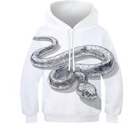 OPCALIS Niños Teen Niña Niño Hoodie Serpiente 3D Printed Pullover Sudadera Serpiente con Bolsillo Athletic Casual 10-12Y