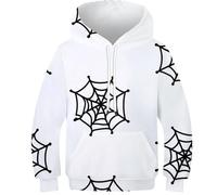 OPCALIS Niños Teen Niña Niño Hoodie Telaraña 3D Printed Pullover Sudadera Manga Larga Seda con Bolsillo Novelty Casual 12-14Y