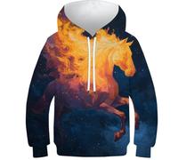 OPCALIS Sudadera con Capucha Caballo de Fuego Niños Y Niñas Hoodie 3D Impresión Sweatshirt Long Sleeve Novelty 11-13Y