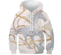 OPCALIS Sudadera con Capucha Caballo Niños Y Niñas Hoodie Poni 3D Impresión Sweatshirt Long Sleeve Novelty 11-13Y