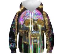 OPCALIS Sudadera con Capucha Golden Calavera Niños Hoodie 3D Printed PulAmorr Manga Larga Casual 12-14Y