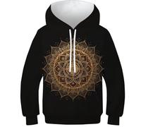 OPCALIS Unisex Hoodie Mandala Dorado 3D Printed PulAmorr Manga Larga Sudadera con Bolsillo para Hombres Mujeres Niños Niñas Novelty Athletic Casual 9-11Y