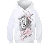OPCALIS Unisex Hoodie PulAmorr Manga Larga Sudadera León 3D Printed con Bolsillo para Niños Teen Niña Niño Casual 11-13Y