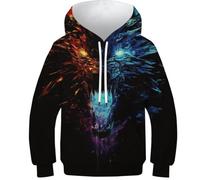 OPCALIS Unisex Hoodie Pullover Manga Larga Sudadera Lobo 3D Printed Animal con Bolsillo para Niños Teen Niña Niño Casual 12-14Y