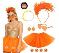 OPEIXSAYKOC PCS Naranja Disfraz De Carnaval,Falda de Tul Naranja,con Diadema,Gafas de sol,Pulsera,Pendientes,Sombra de ojos,Apliqué bordado,Disfraz de Carnaval para Mujer,para carnaval,cosplay,fiesta
