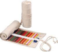 Opemg Estuche enrollable de lona de gran capacidad con 12 ranuras para lápices, estuche para lápices, soporte para rollo para lápices de colorear, lápices y estuches de marcadores de color natural