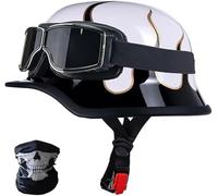 Open Face Helmet Motorcycle Half Helmet ECE 2205 German Style Half Helmet Skull Cap With Goggles Retro Vintage Style Motorbike Jet Helmet For Kids Youth Men Women 3,M/(57~58cm)