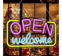 Open Neon Schild, LED Open Schild, 43 x 23 cm Neon Sign für Wanddekoration, Welcome Leuchtreklame mit USB-Betrieb für Restaurant Bar Kaffee Club Dessert Store Party Eröffnung Geschenk